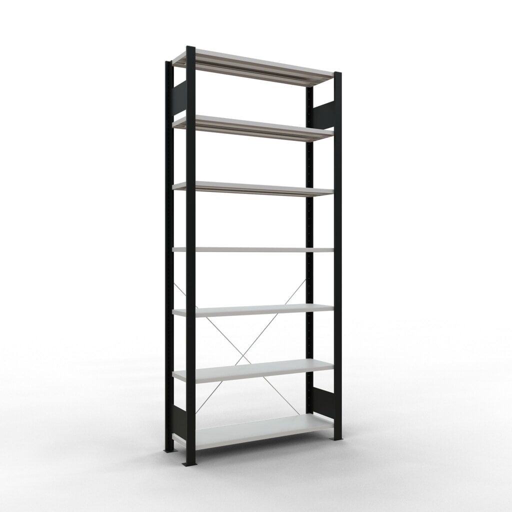 Produktabbildung: SCHULTE Aktenregal GF, einseitig, ohne Endanschläge, FL 85 kg, schwarz, HxBxT 2.300 x 1.000 x 300 mm
