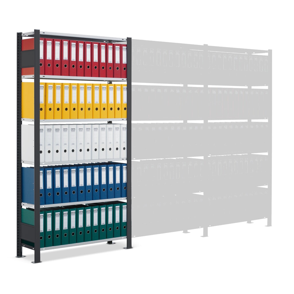 SCHULTE Aktenregal GF, einseitig, mit Endanschlägen, FL 85 kg, schwarz, HxBxT 2.300 x 750 x 300 mm Produktabbildung Nr. 5: SCHULTE Aktenregal GF, einseitig, mit Endanschlägen, FL 85 kg, schwarz, HxBxT 2.300 x 750 x 300 mm
