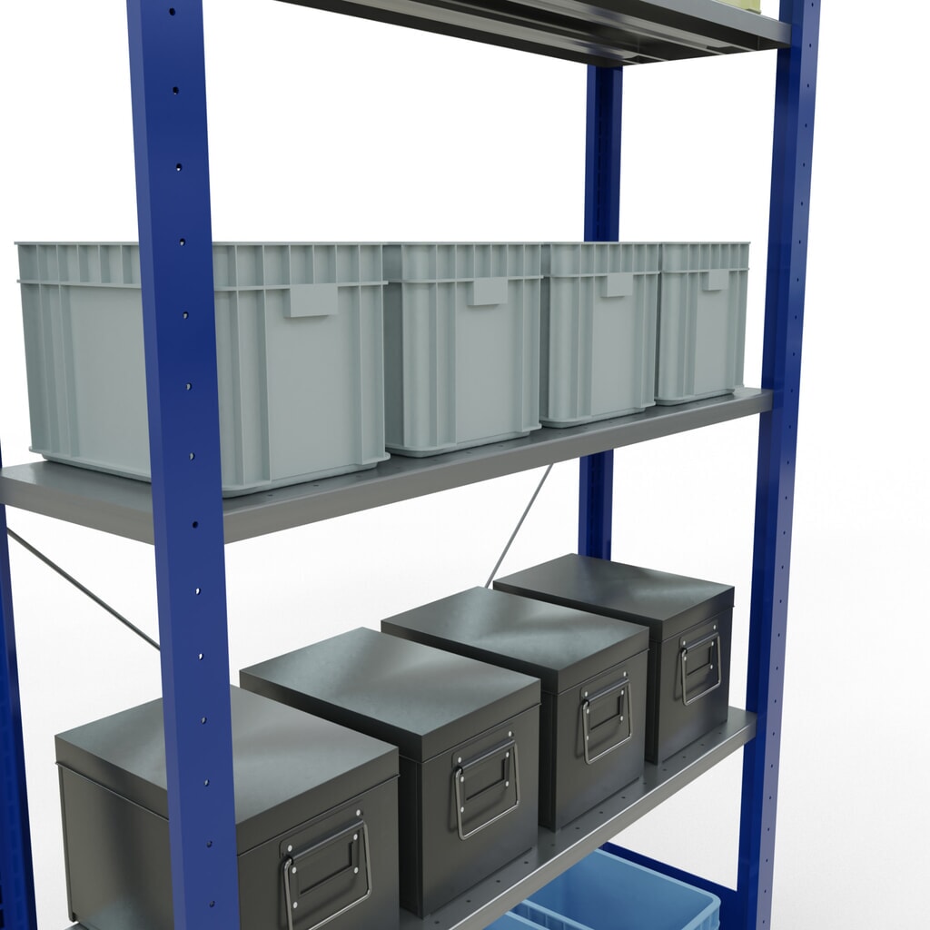 SCHULTE Fachbodenregal enzianblau/verzinkt mit 5 Stahlblechböden, Fachlast 150 kg, HxBxT 2.000 x 1.060 x 336 mm Produktabbildung Nr. 3: SCHULTE Fachbodenregal enzianblau/verzinkt mit 5 Stahlblechböden, Fachlast 150 kg, HxBxT 2.000 x 1.060 x 336 mm