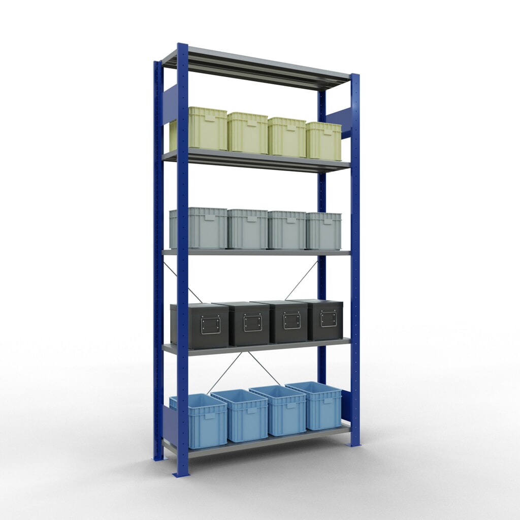 SCHULTE Fachbodenregal enzianblau/verzinkt mit 5 Stahlblechböden, Fachlast 150 kg, HxBxT 2.000 x 1.060 x 336 mm Produktabbildung Nr. 4: SCHULTE Fachbodenregal enzianblau/verzinkt mit 5 Stahlblechböden, Fachlast 150 kg, HxBxT 2.000 x 1.060 x 336 mm