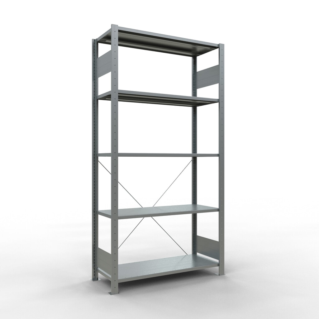 Produktabbildung: SCHULTE Fachbodenregal verzinkt mit 5 Stahlblechböden, Fachlast 150 kg, HxBxT 2.000 x 1.060 x 436 mm