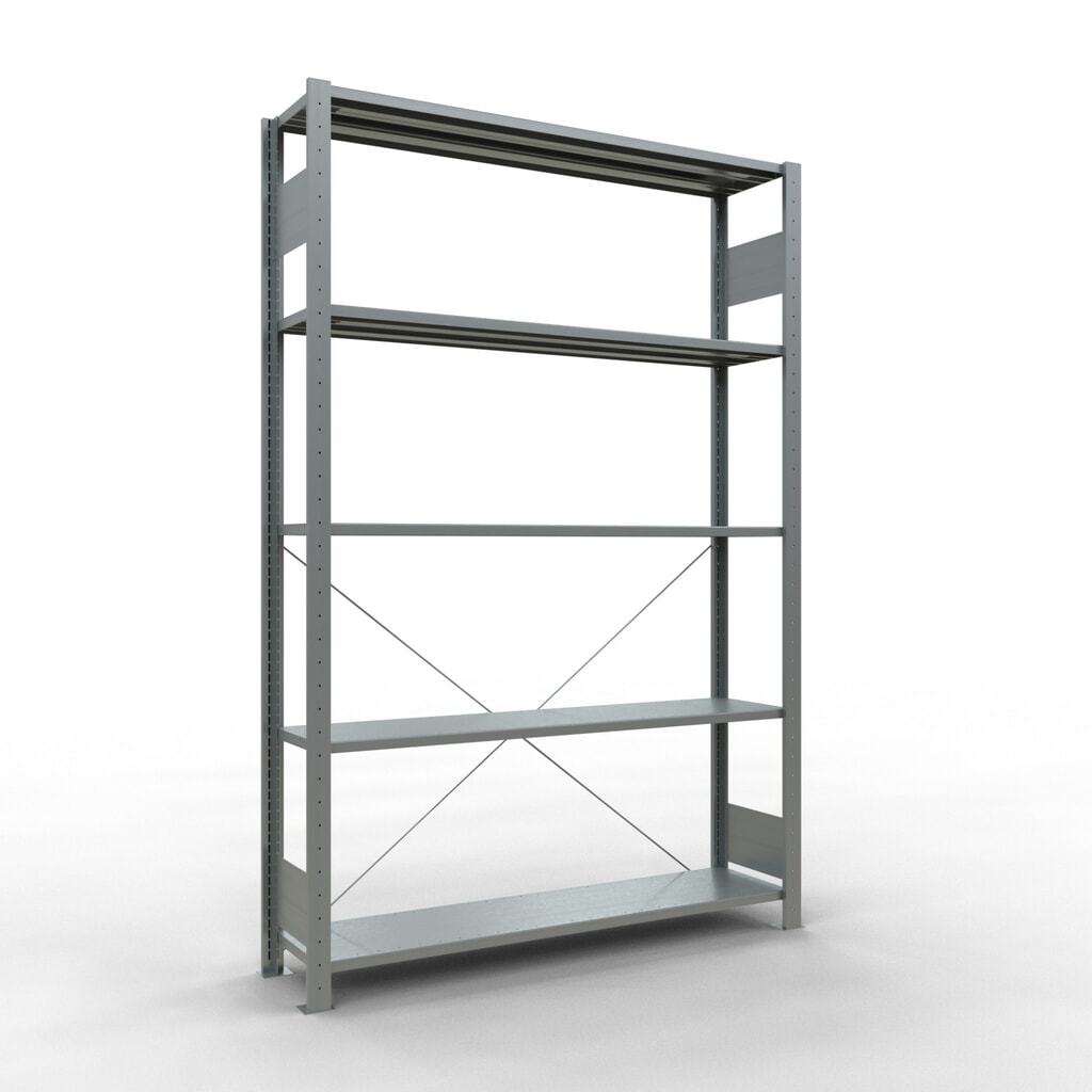 SCHULTE Fachbodenregal verzinkt mit 5 Stahlblechböden, Fachlast 150 kg, HxBxT 2.000 x 1.360 x 336 mm Produktabbildung: SCHULTE Fachbodenregal verzinkt mit 5 Stahlblechböden, Fachlast 150 kg, HxBxT 2.000 x 1.360 x 336 mm