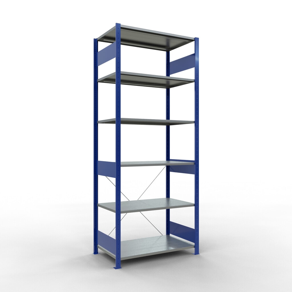 SCHULTE Fachbodenregal enzianblau/verzinkt, Fachlast 150 kg, HxBxT 2.500 x 1.060 x 636 mm Produktabbildung: SCHULTE Fachbodenregal enzianblau/verzinkt, Fachlast 150 kg, HxBxT 2.500 x 1.060 x 636 mm