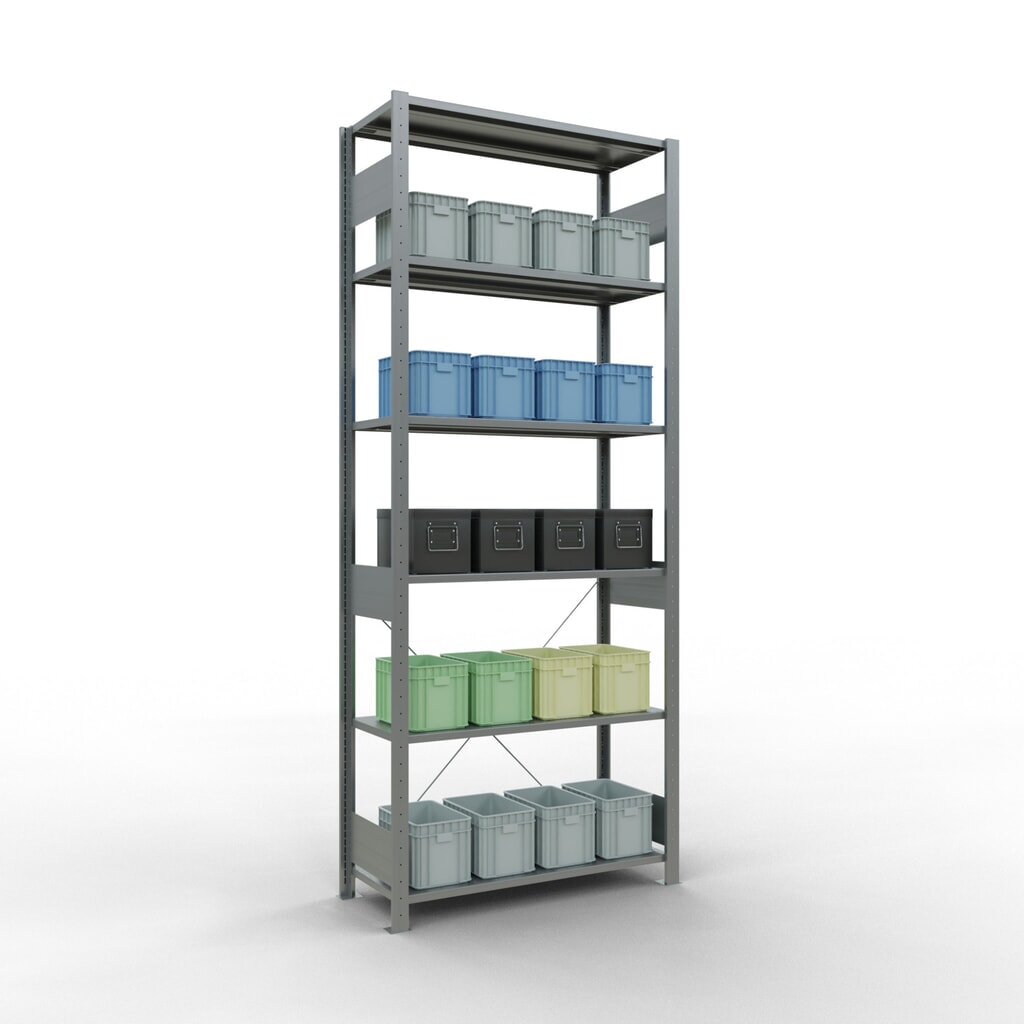 SCHULTE Fachbodenregal verzinkt, Fachlast 150 kg, HxBxT 2.500 x 1.060 x 436 mm Produktabbildung Nr. 3: SCHULTE Fachbodenregal verzinkt, Fachlast 150 kg, HxBxT 2.500 x 1.060 x 436 mm