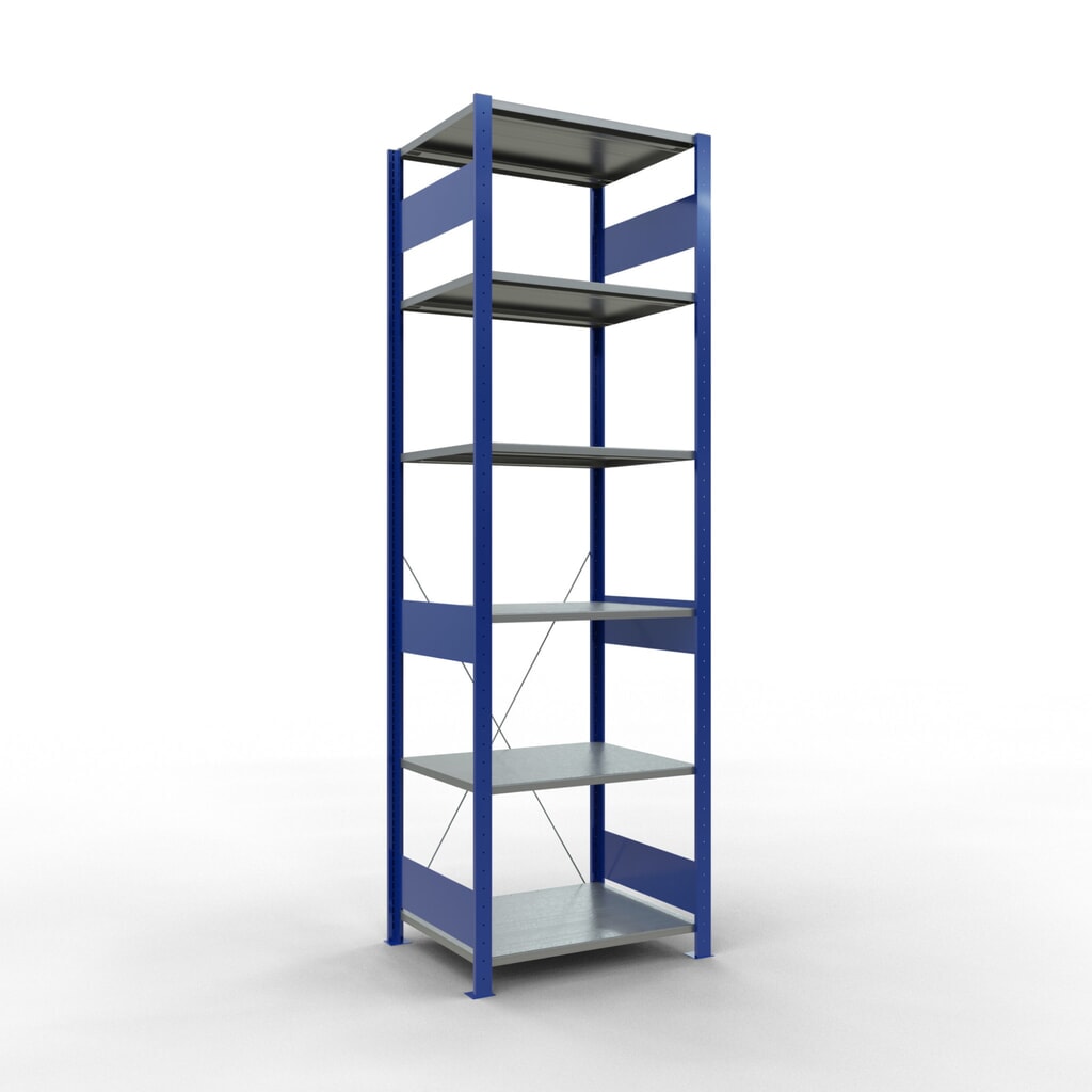 SCHULTE Fachbodenregal enzianblau/verzinkt, Fachlast 150 kg, HxBxT 2.500 x 810 x 636 mm Produktabbildung: SCHULTE Fachbodenregal enzianblau/verzinkt, Fachlast 150 kg, HxBxT 2.500 x 810 x 636 mm