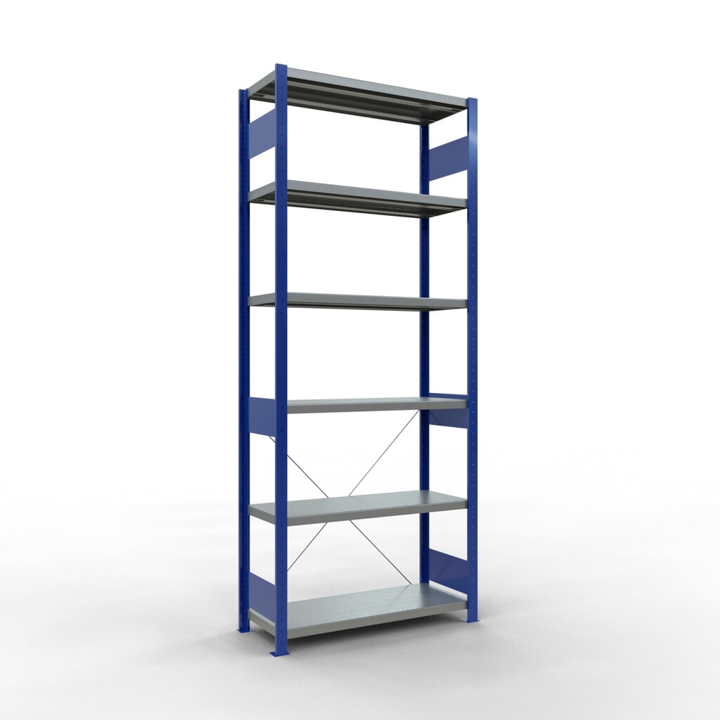 SCHULTE Fachbodenregal enzianblau/verzinkt, Fachlast 330 kg, HxBxT 2.500 x 1.060 x 436 mm Produktabbildung: SCHULTE Fachbodenregal enzianblau/verzinkt, Fachlast 330 kg, HxBxT 2.500 x 1.060 x 436 mm