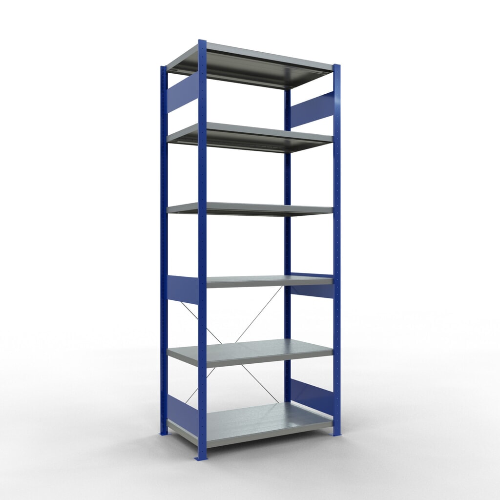 Produktabbildung: SCHULTE Fachbodenregal enzianblau/verzinkt, Fachlast 330 kg, HxBxT 2.500 x 1.060 x 636 mm