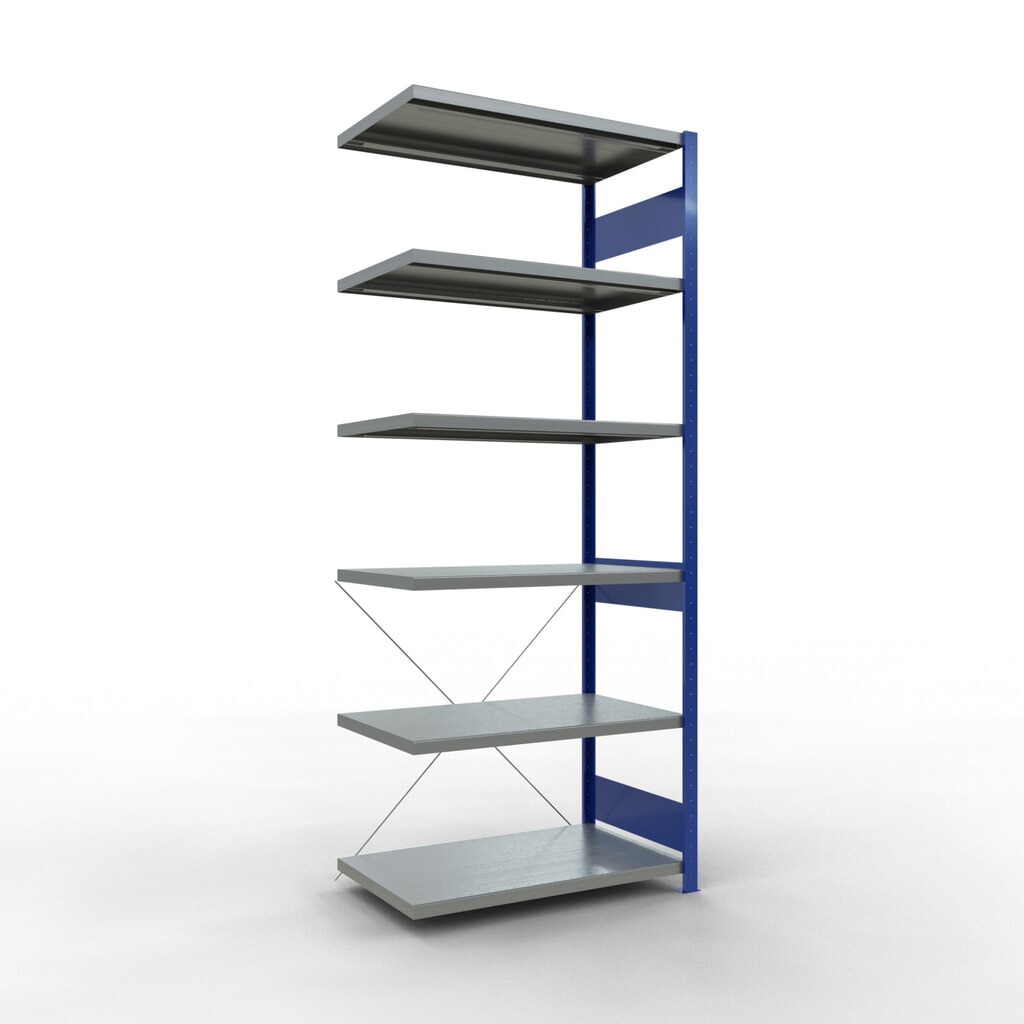 Produktabbildung: SCHULTE Fachbodenregal Steckmontage, AF, FL 330 kg, enzianblau/verzinkt, HxBxT 2.500 x 1.000 x 600 mm