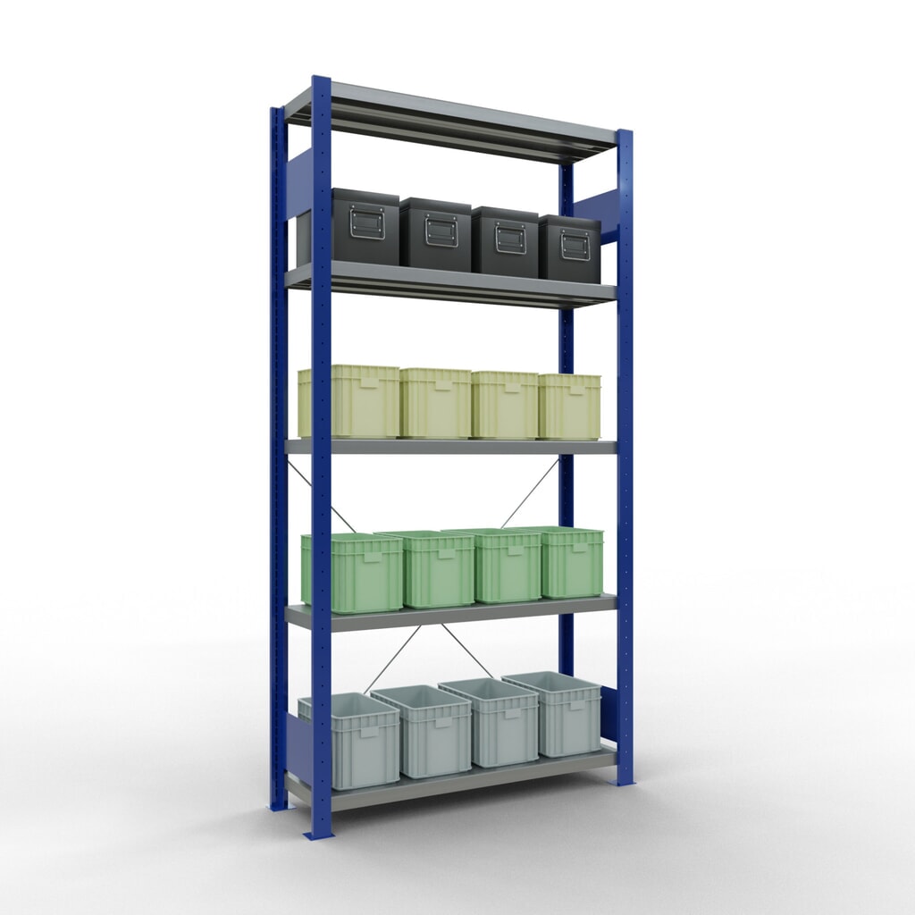SCHULTE Fachbodenregal enzianblau/verzinkt mit 5 Stahlblechböden, Fachlast 330 kg, HxBxT 2.000 x 1.060 x 336 mm Produktabbildung Nr. 3: SCHULTE Fachbodenregal enzianblau/verzinkt mit 5 Stahlblechböden, Fachlast 330 kg, HxBxT 2.000 x 1.060 x 336 mm