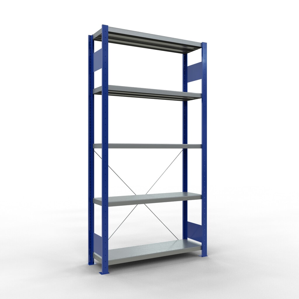 SCHULTE Fachbodenregal enzianblau/verzinkt mit 5 Stahlblechböden, Fachlast 330 kg, HxBxT 2.000 x 1.060 x 336 mm Produktabbildung Nr. 1: SCHULTE Fachbodenregal enzianblau/verzinkt mit 5 Stahlblechböden, Fachlast 330 kg, HxBxT 2.000 x 1.060 x 336 mm