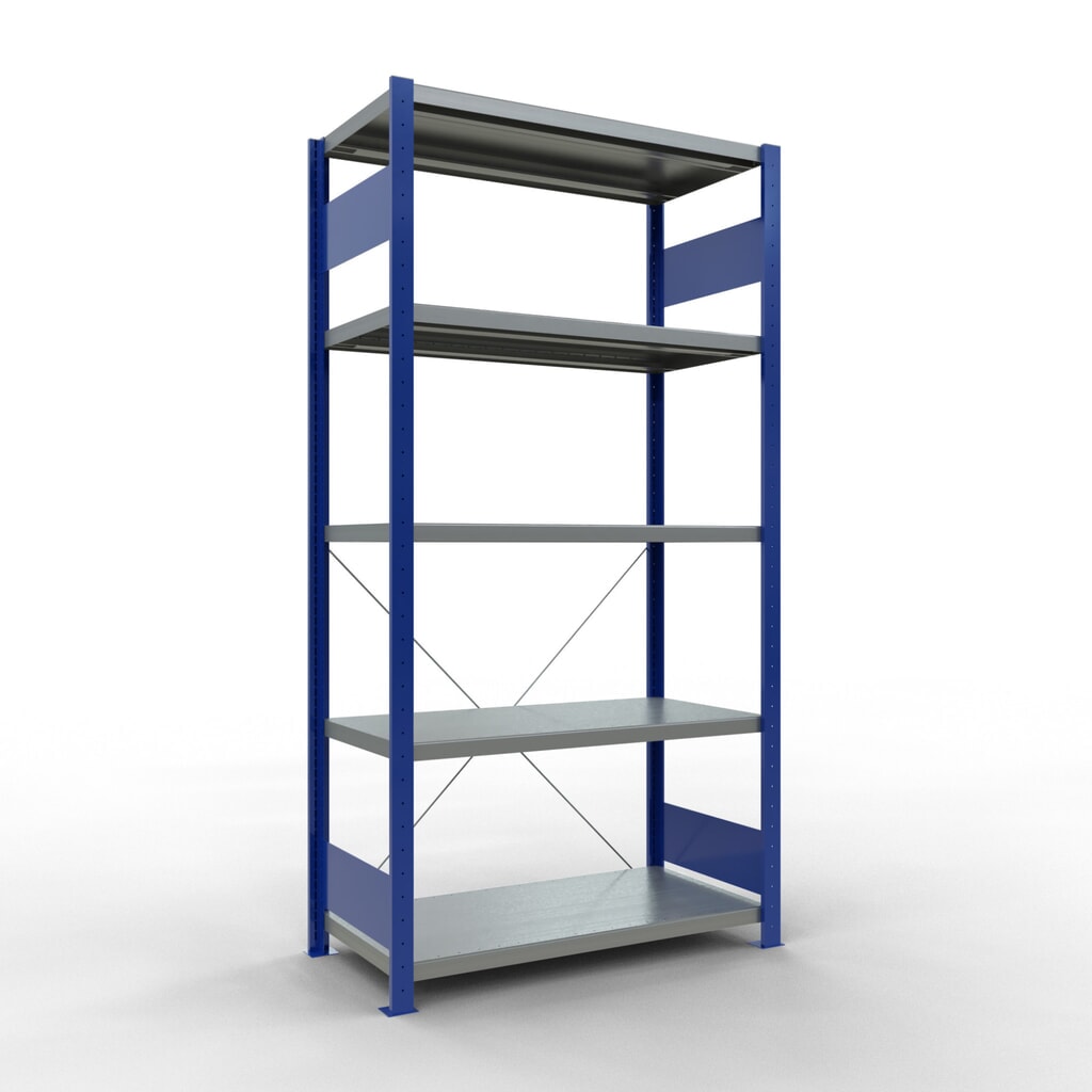 SCHULTE Fachbodenregal enzianblau/verzinkt mit 5 Stahlblechböden, Fachlast 330 kg, HxBxT 2.000 x 1.060 x 536 mm Produktabbildung: SCHULTE Fachbodenregal enzianblau/verzinkt mit 5 Stahlblechböden, Fachlast 330 kg, HxBxT 2.000 x 1.060 x 536 mm