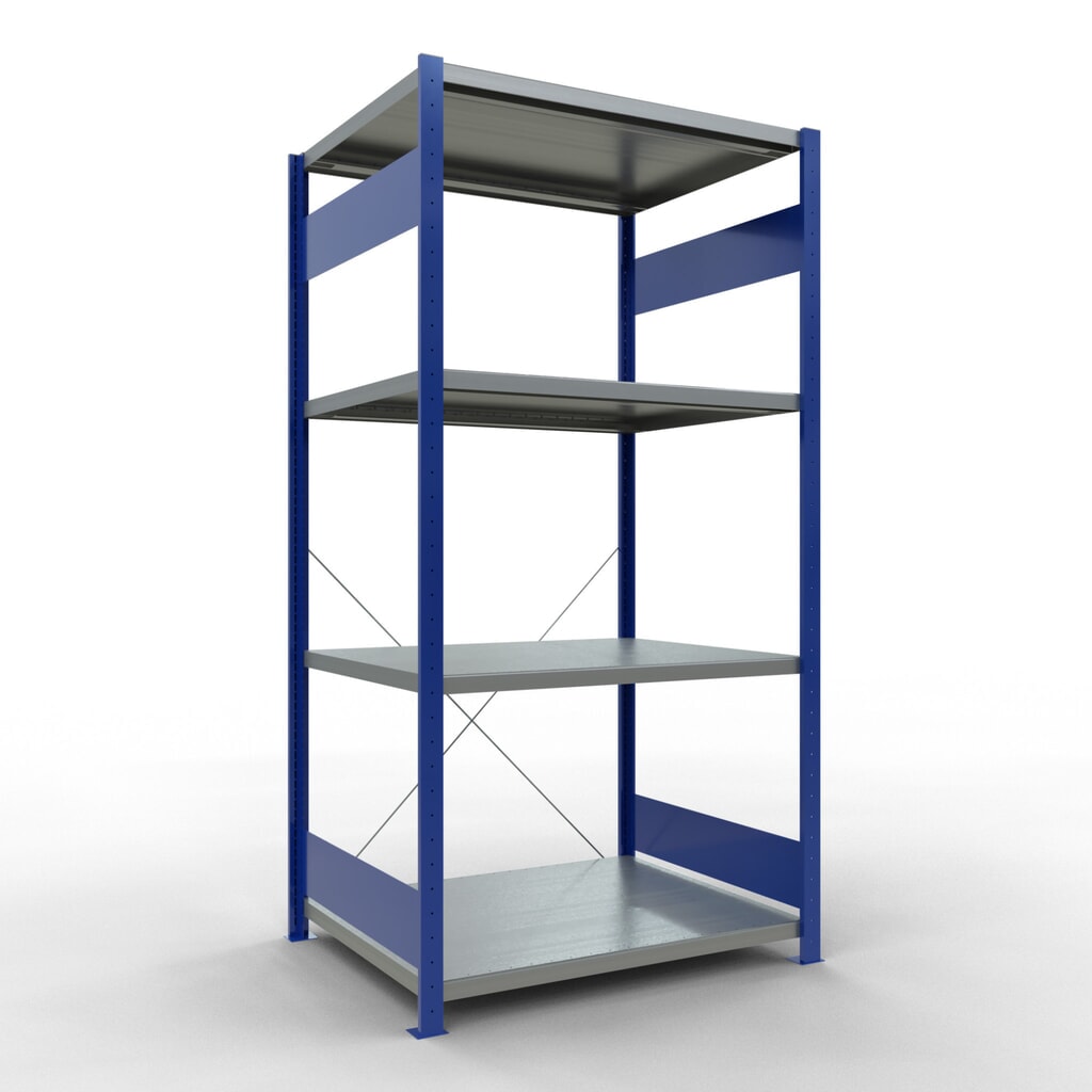 SCHULTE Fachbodenregal enzianblau/verzinkt mit 5 Stahlblechböden, Fachlast 330 kg, HxBxT 2.000 x 1.060 x 836 mm Produktabbildung: SCHULTE Fachbodenregal enzianblau/verzinkt mit 5 Stahlblechböden, Fachlast 330 kg, HxBxT 2.000 x 1.060 x 836 mm