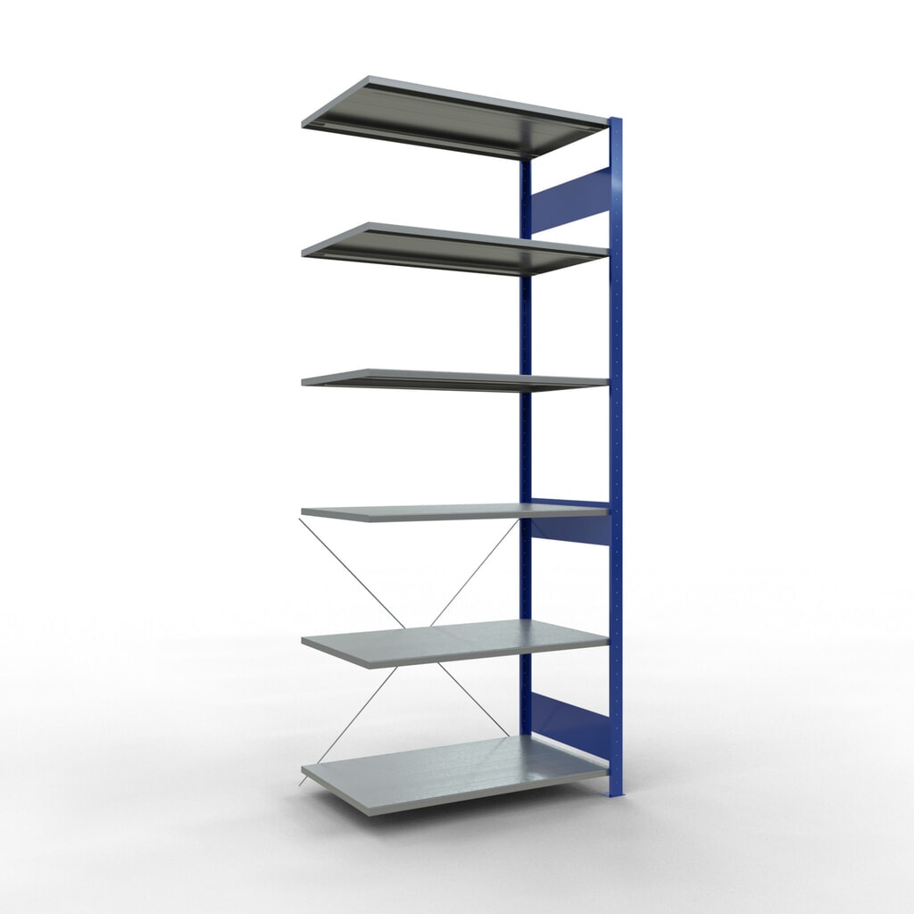 Produktabbildung: SCHULTE Fachbodenregal Stecksystem, AF, FL 150 kg, enzianblau/verzinkt, HxBxT 2.500 x 1.000 x 600 mm