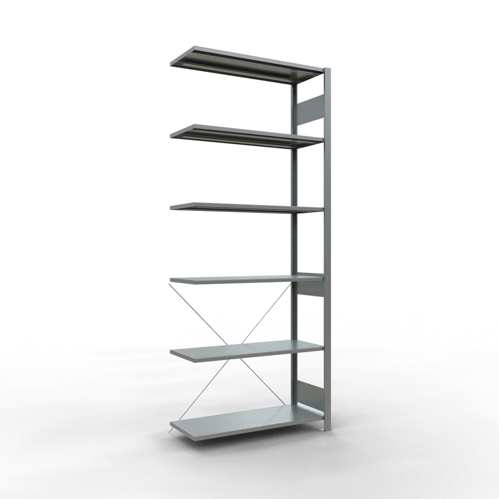 SCHULTE Fachbodenregal Stecksystem, AF, FL 150 kg, verzinkt, HxBxT 2.500 x 1.000 x 400 mm Produktabbildung: SCHULTE Fachbodenregal Stecksystem, AF, FL 150 kg, verzinkt, HxBxT 2.500 x 1.000 x 400 mm