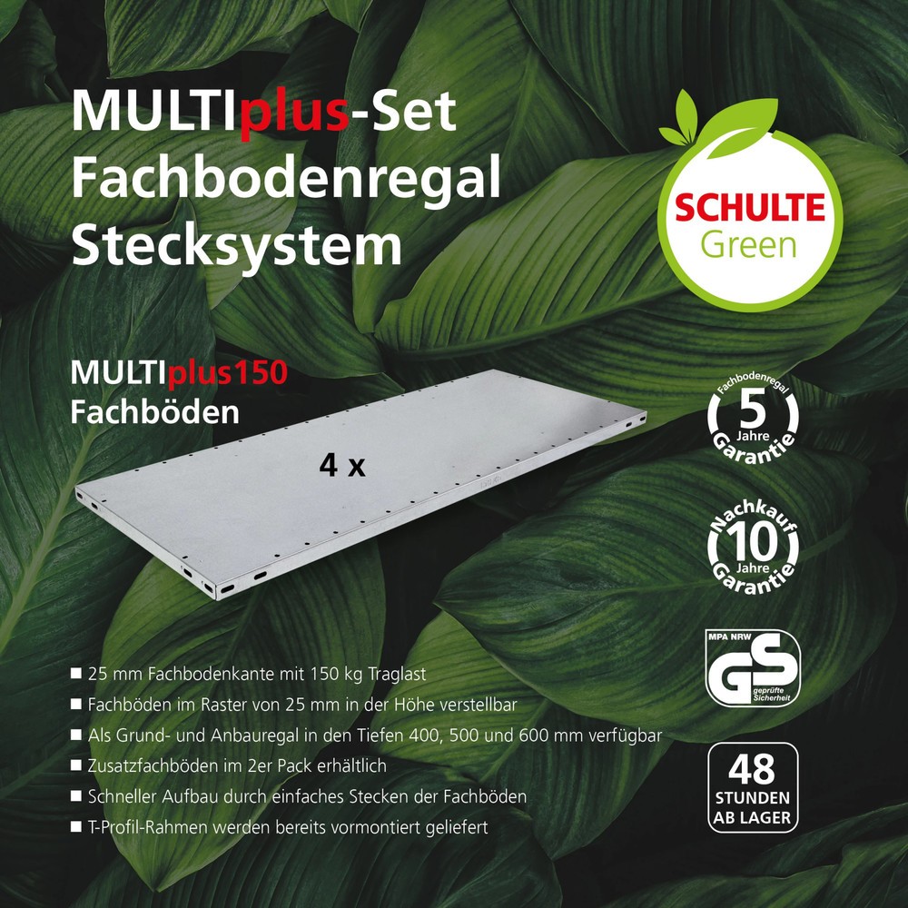 Produktabbildung Nr. 2: SCHULTE Green Fachbodenregal Steckmontage, AF, FL 150 kg, verzinkt,  HxBxT 2.000 x 1.000 x 600 mm