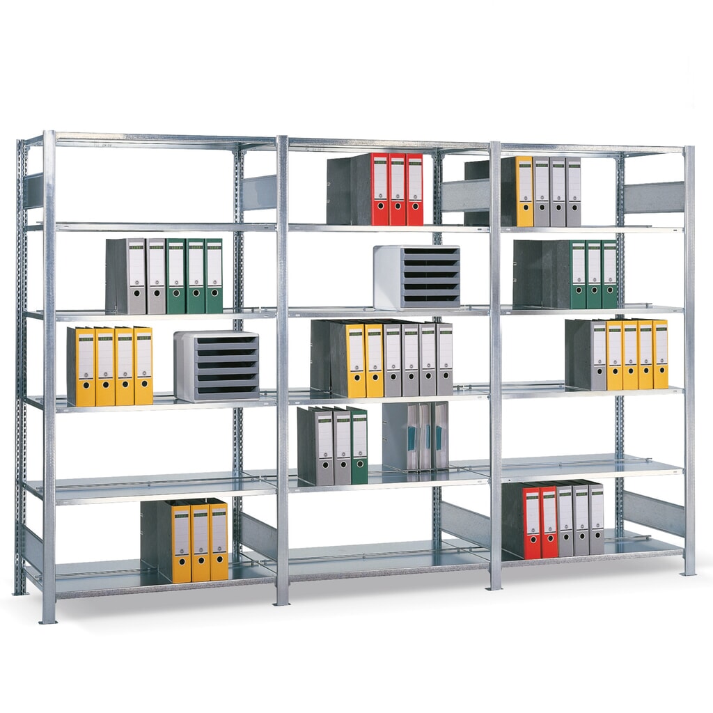 SCHULTE Komplettpaket Aktenregal, doppelseitig, Fachlast 150 kg, HxBxT 2.000 x 3.000 x 600 mm, verzinkt Produktabbildung: SCHULTE Komplettpaket Aktenregal, doppelseitig, Fachlast 150 kg, HxBxT 2.000 x 3.000 x 600 mm, verzinkt