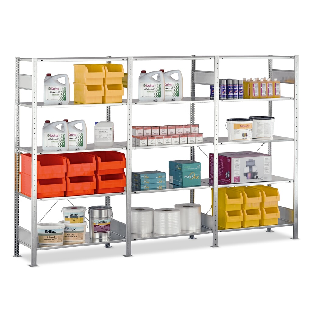 SCHULTE Komplettpaket Fachbodenregal verzinkt mit 15 Stahlblechböden, Fachlast 150 kg, HxBxT 2.000 x 3.072 x 336 mm Produktabbildung: SCHULTE Komplettpaket Fachbodenregal verzinkt mit 15 Stahlblechböden, Fachlast 150 kg, HxBxT 2.000 x 3.072 x 336 mm