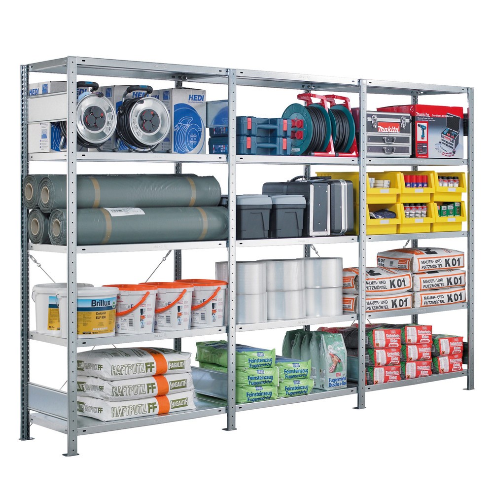 Produktabbildung: SCHULTE Komplettpaket Fachbodenregal verzinkt, Fachlast 330 kg, HxBxT 2.000 x 3.072 x 536 mm