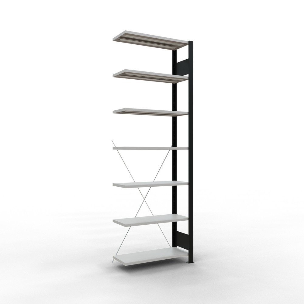 Obrázok výrobku: polica SCHULTE prídavné pole, jednostranná, bez koncových zarážok, nosnosť regálu 85 kg, čierna, V x Š x H 2 300 x 750 x 300 mm