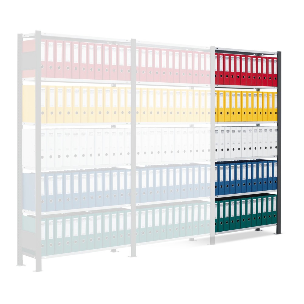 Obrázok výrobku: polica SCHULTE prídavné pole, jednostranná, bez koncových zarážok, nosnosť regálu 85 kg, čierna, V x Š x H 2 000 x 750 x 300 mm