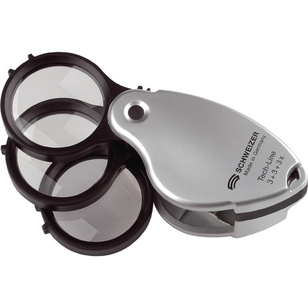 SCHWEIZER Einschlaglupe Tech-Line, Vergrößerung 3x+3x+3x=9x, Linsen-Ø 38 mm Produktabbildung: SCHWEIZER Einschlaglupe Tech-Line, Vergrößerung 3x+3x+3x=9x, Linsen-Ø 38 mm