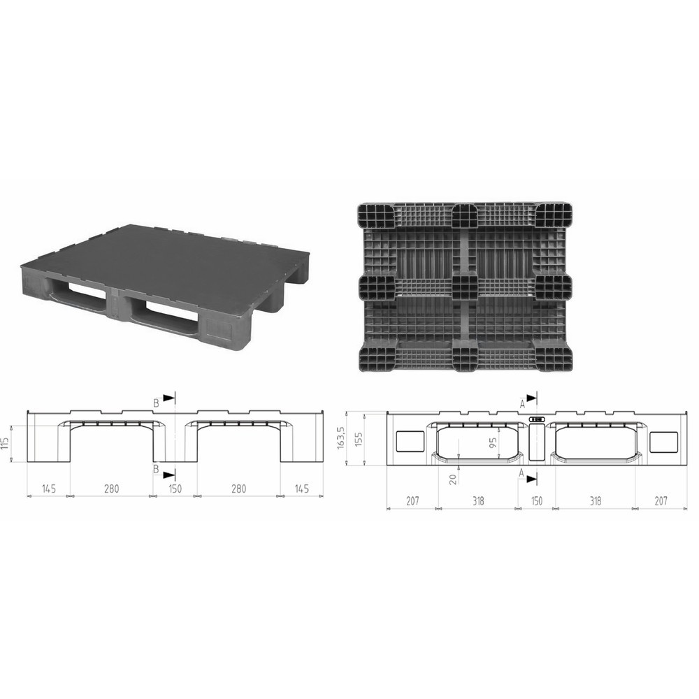 Produktabbildung Nr. 2: Schwerlast-Palette aus Recycling-Material, statische Tragkraft 5.000 kg, 1.200 x 1.000 mm, 3 Kufen