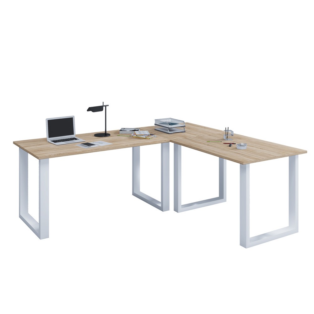 Immagine del prodotto: Scrivania ad angolo da ufficio VCM Lona, telaio a piedini a U, piani tavolo LxP 1.900 x 800 e 1.600 x 800 mm, rovere Sonoma