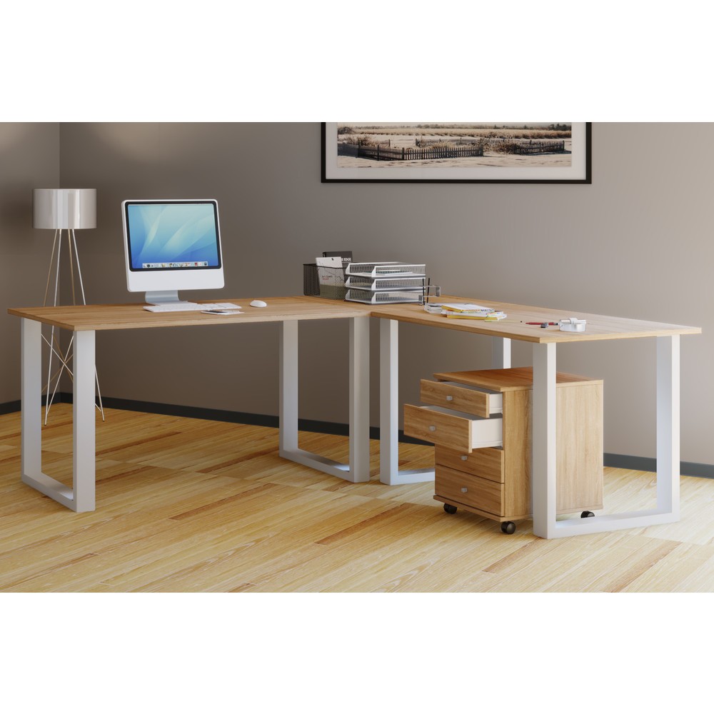 Immagine del prodotto n. 2: Scrivania ad angolo da ufficio VCM Lona, telaio a piedini a U, piani tavolo LxP 1.900 x 800 e 1.600 x 800 mm, rovere Sonoma