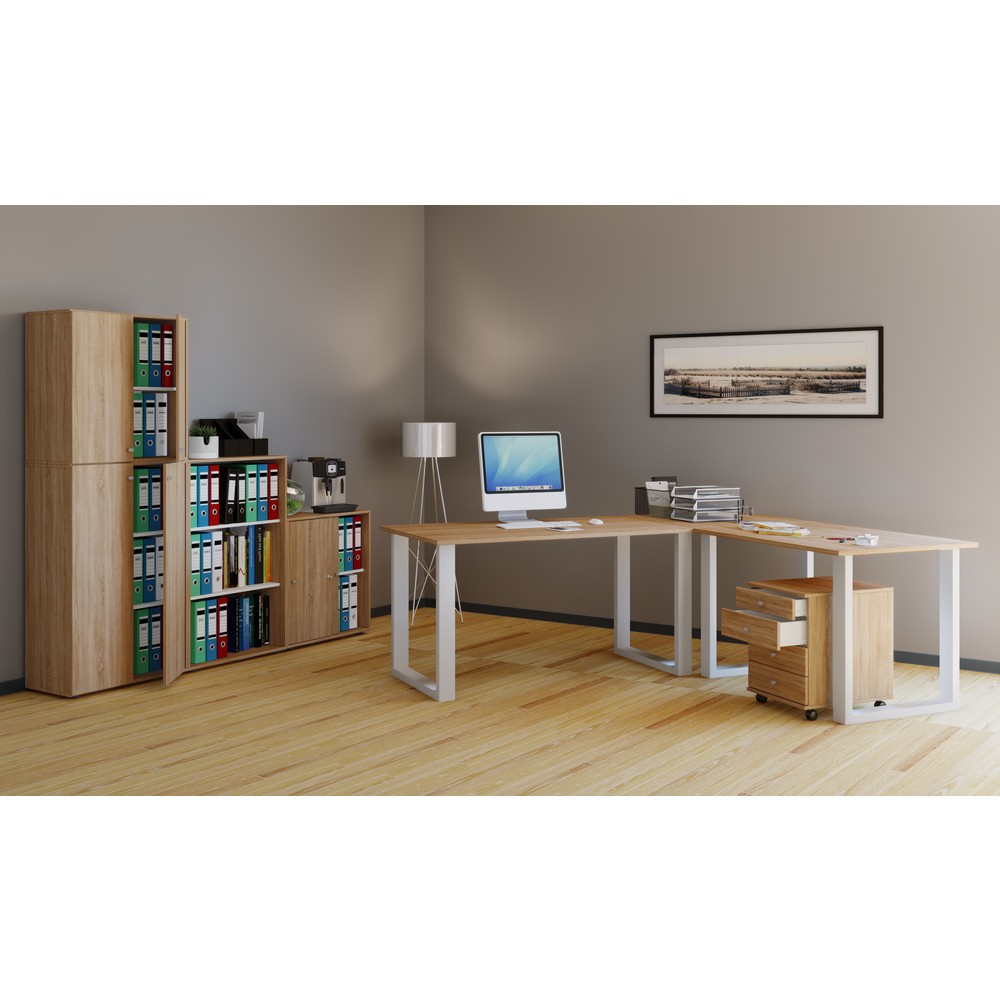 Immagine del prodotto n. 3: Scrivania ad angolo da ufficio VCM Lona, telaio a piedini a U, piani tavolo LxP 1.900 x 800 e 1.600 x 800 mm, rovere Sonoma