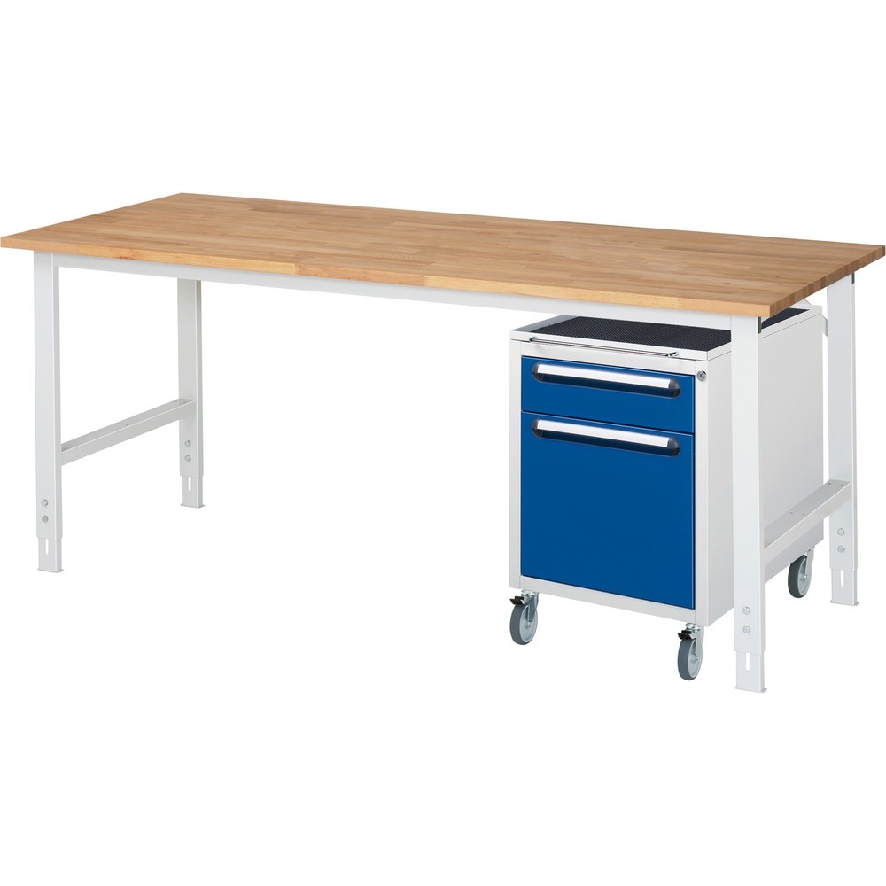 Immagine del prodotto: Set officina RAU TOM 2 pezzi, con tavolo da lavoro, AxLxP 760-1.080 x 2.500 x 800 mm, piano di lavoro in faggio massiccio, più contenitore su ruote con 3 cassetti, AxLxP 690 x 480 x 600 mm