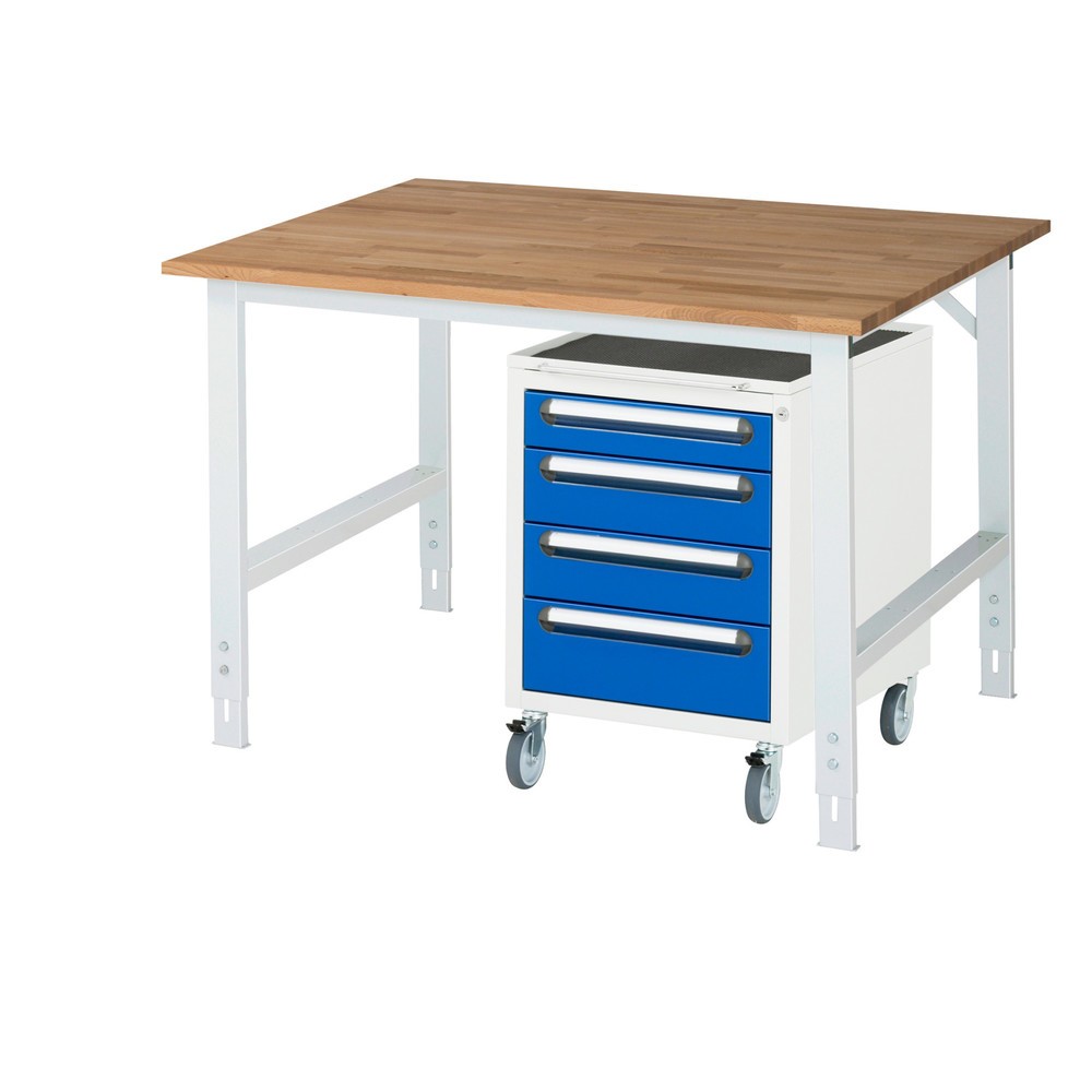 Immagine del prodotto: Set officina RAU TOM 2 pezzi, con tavolo da lavoro, AxLxP 760-1.080 x 1.250 x 1.000 mm, piano di lavoro in faggio massiccio, più contenitore su ruote con 3 cassetti, AxLxP 690 x 480 x 600 mm