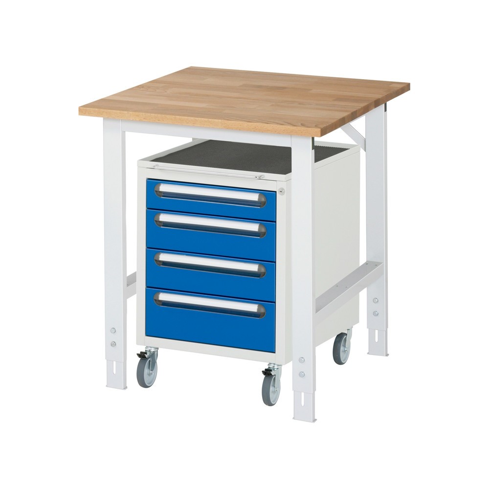 Immagine del prodotto: Set officina RAU TOM 2 pezzi, con tavolo da lavoro, AxLxP 760-1.080 x 750 x 800 mm, piano di lavoro in faggio massiccio, più contenitore su ruote con 3 cassetti, AxLxP 690 x 480 x 600 mm
