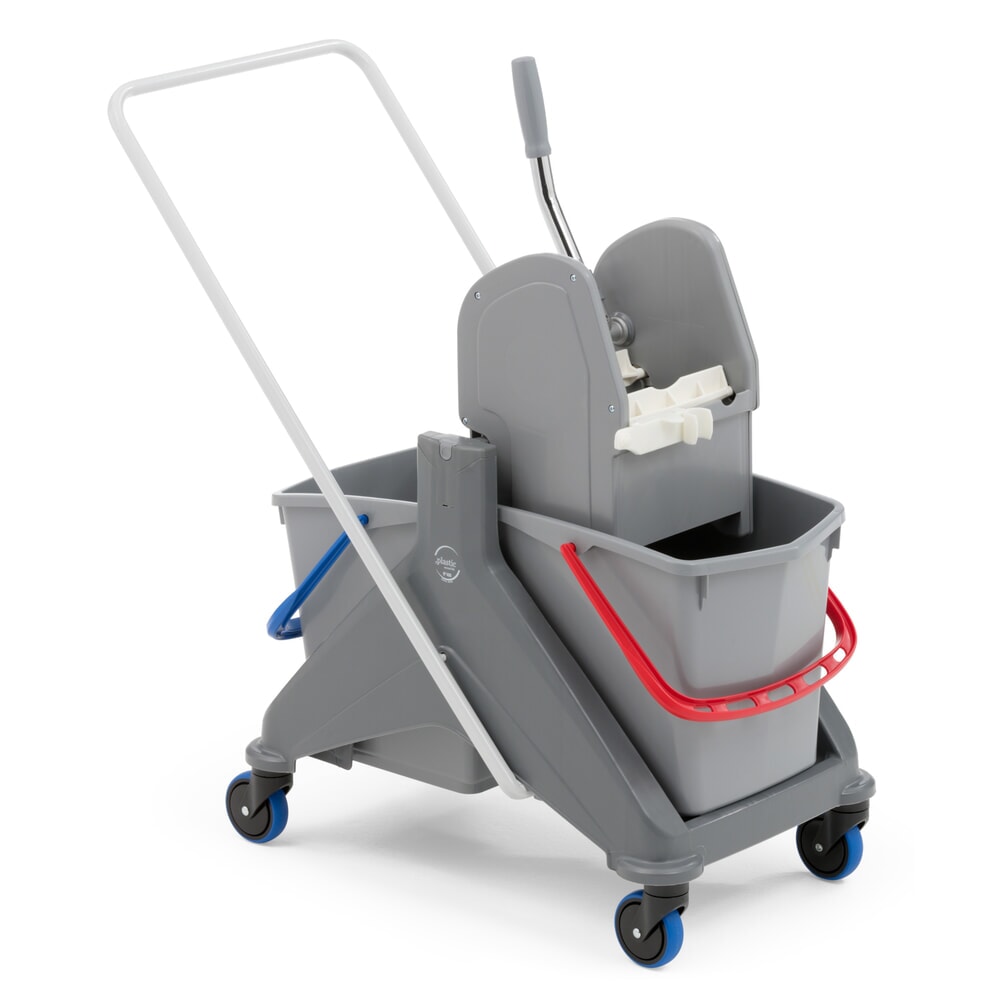Immagine del prodotto n. 7: Set professionale carrello per pulizie Steinbock®, secchio con carrello doppio da 2x 15 litri, 5x lavapavimenti in cotone da 500 mm, manico cromato da 2 pezzi, supporto pieghevole, panno in microfibra e tergivetro combinato