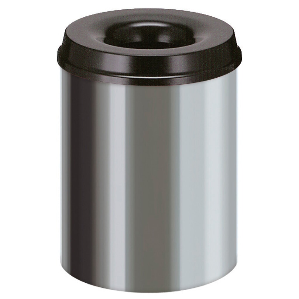 Sicherheitspapierkorb, selbstlöschend, Edelstahl, 15 Liter, schwarz Produktabbildung: Sicherheitspapierkorb, selbstlöschend, Edelstahl, 15 Liter, schwarz