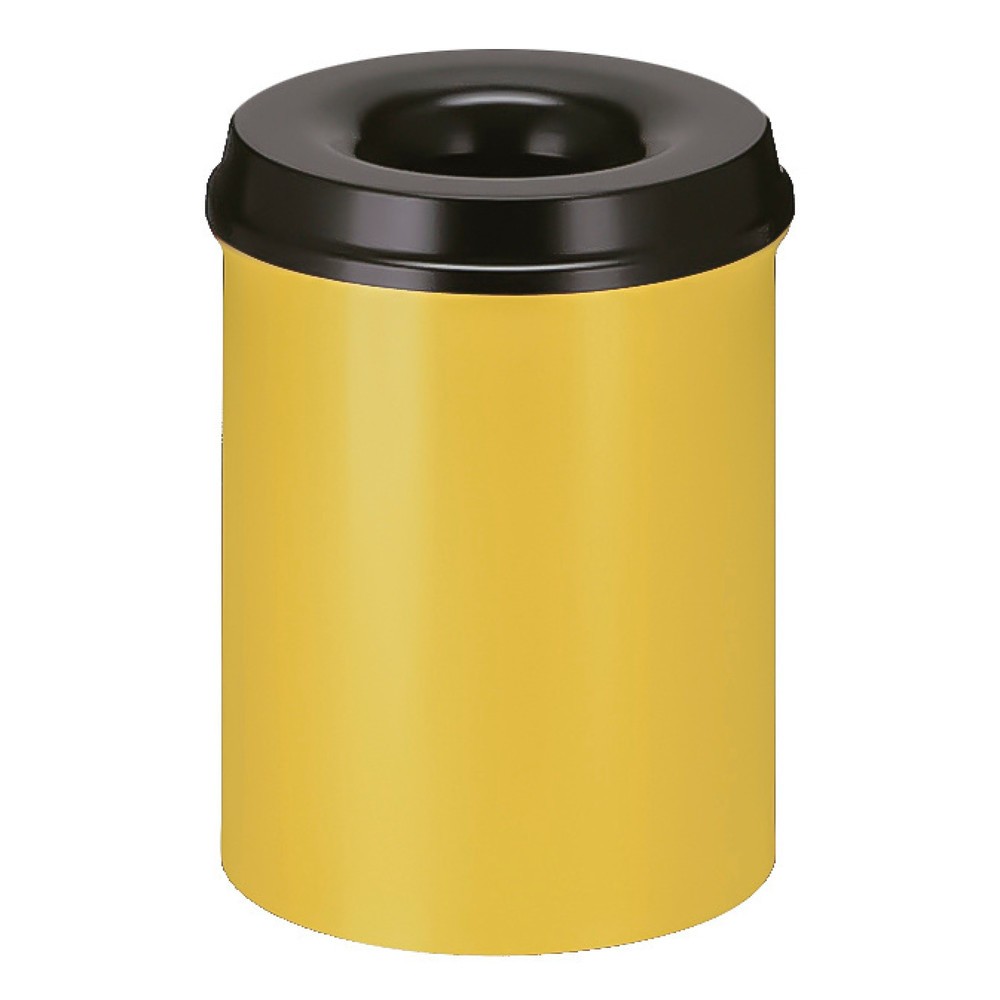 Produktabbildung: Sicherheitspapierkorb, selbstlöschend, Stahl, 15 Liter, Gelb, schwarz