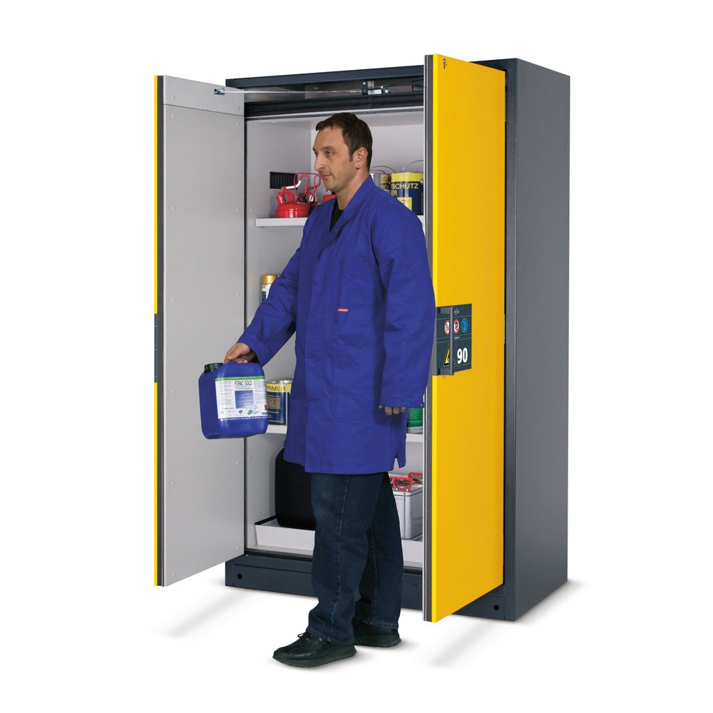 Produktabbildung: asecos® Brandschutzschrank Q-PEGASUS/Typ 90, 3 Fachböden, HxBxT 1.953 x 599 x 615 mm, goldgelb