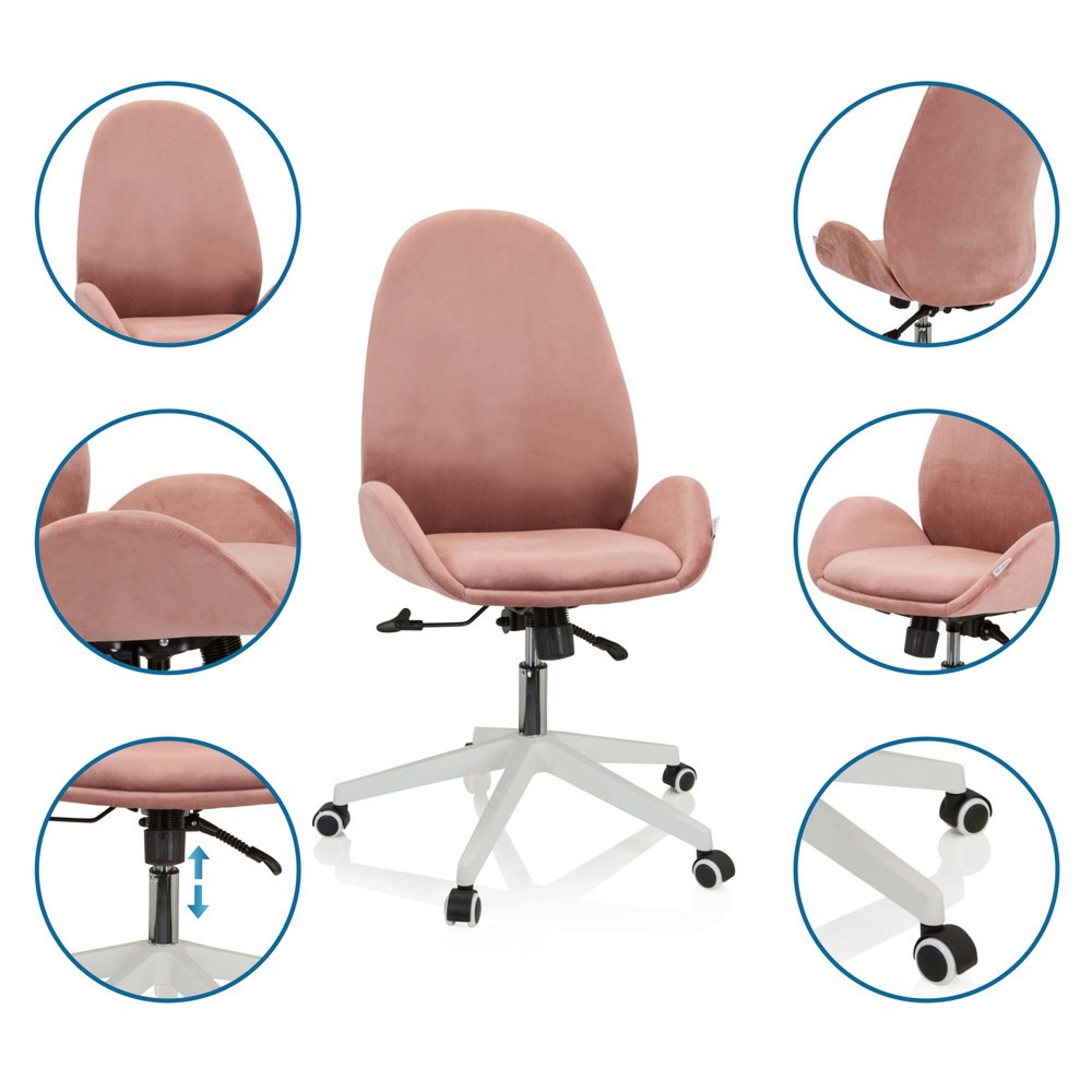 N° de l'image du produit 3 : Chaise de bureau / chaise pivotante hjh OFFICE AVEA velours, rose