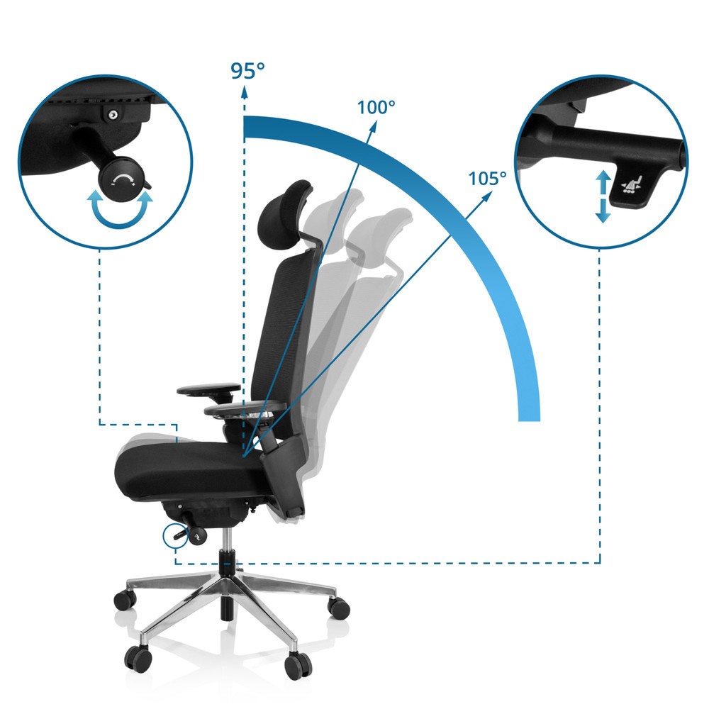N° de l'image du produit 2 : Chaise de bureau / chaise pivotante hjh OFFICE BRACIO tissu, noir