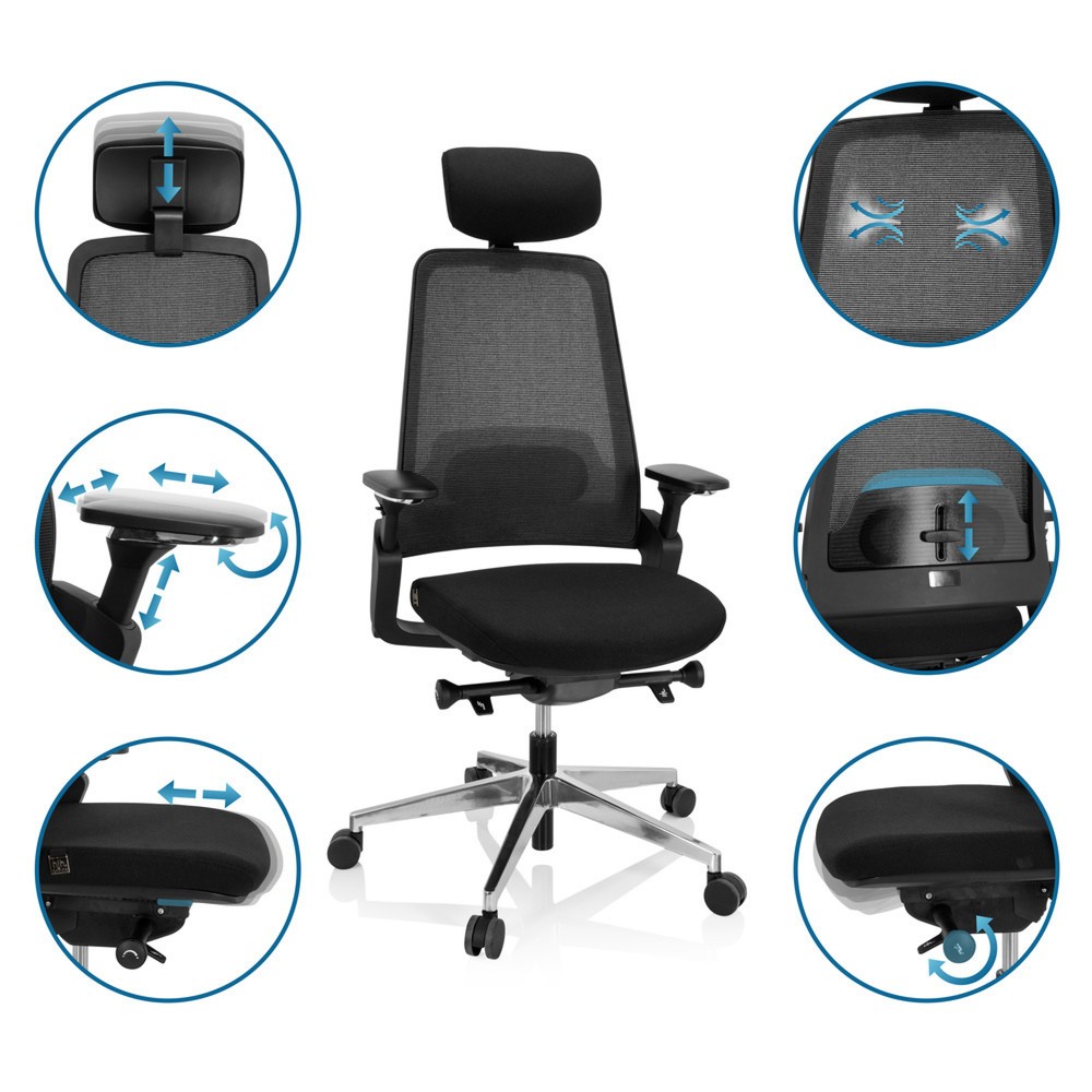 N° de l'image du produit 3 : Chaise de bureau / chaise pivotante hjh OFFICE BRACIO tissu, noir
