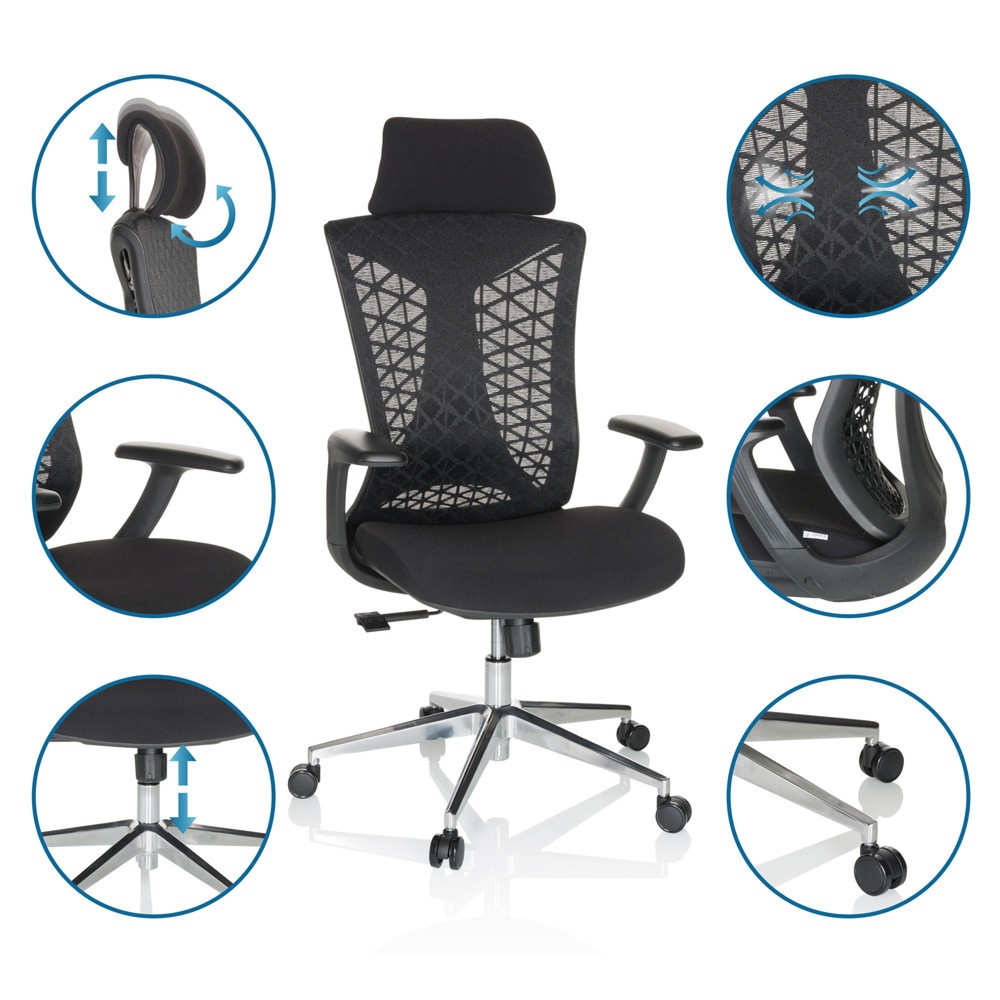 N° de l'image du produit 4 : Chaise de bureau / chaise pivotante hjh OFFICE FALEO B maille / tissu, noir