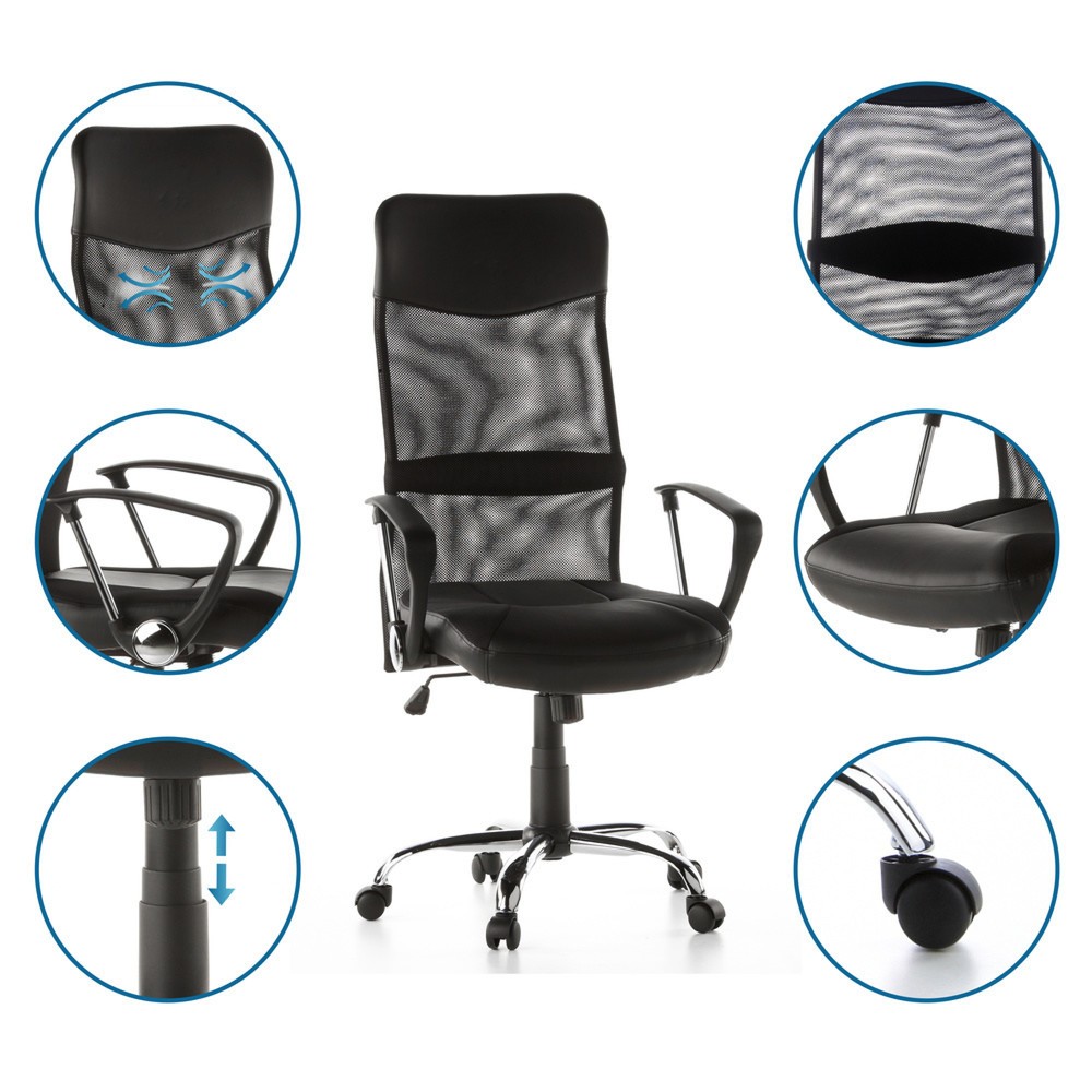 N° de l'image du produit 3 : Chaise de bureau / fauteuil de direction hjh OFFICE STRYKA maille / similicuir, noir