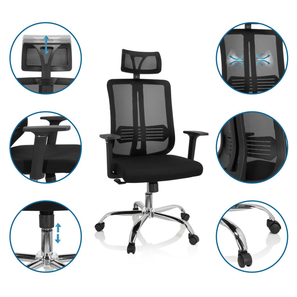 N° de l'image du produit 3 : Chaise de bureau / chaise pivotante hjh OFFICE ZH 200 maille, noir