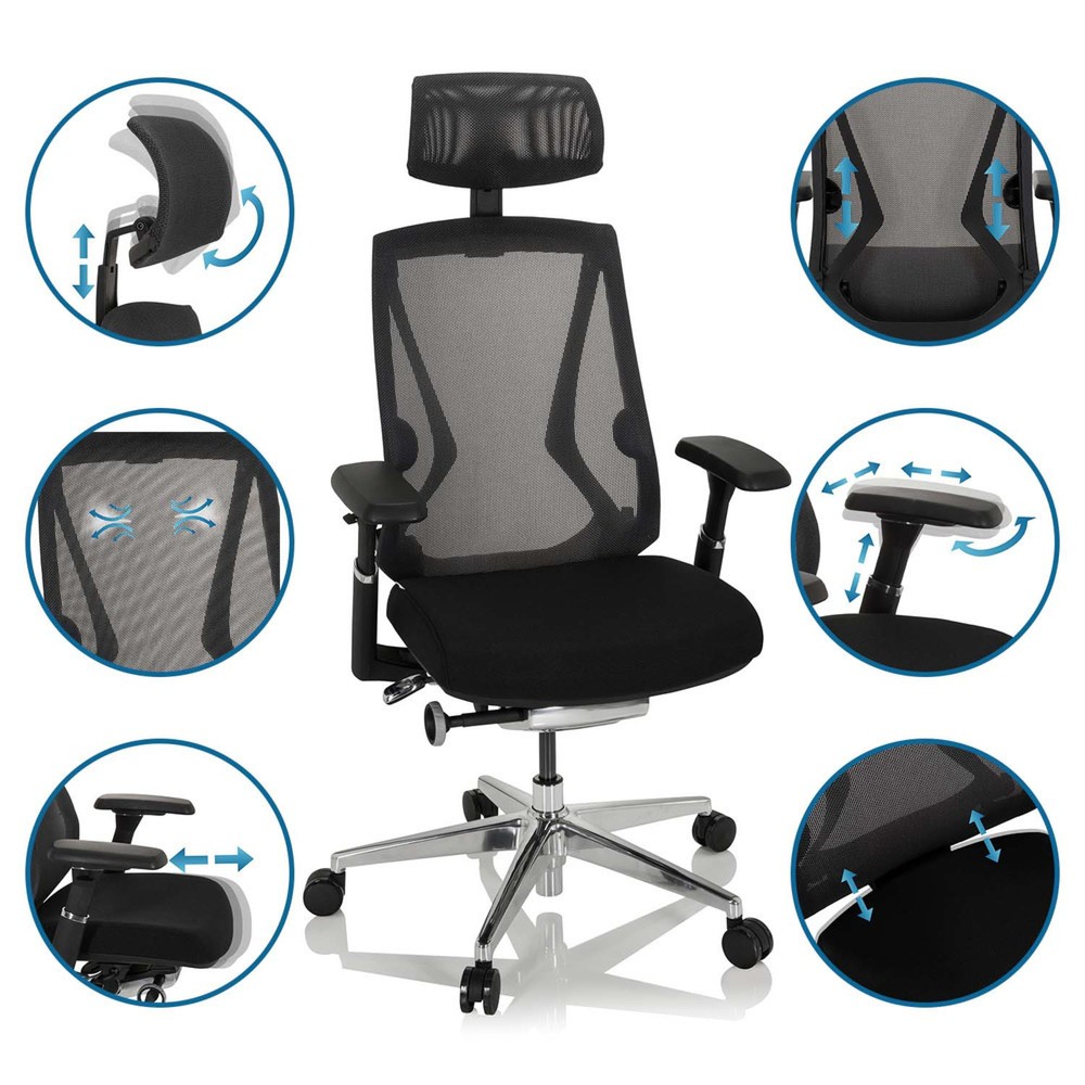N° de l'image du produit 11 : Siège de bureau / siège pivotant hjh OFFICE INSPERO tissu/maille, noir