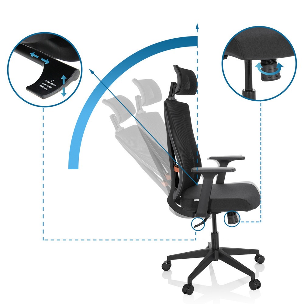 N° de l'image du produit 10 : Siège de bureau / siège pivotant hjh OFFICE KODIAK tissu/maille, noir