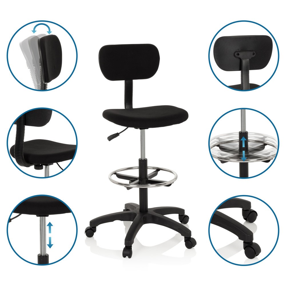 N° de l'image du produit 2 : Siège de travail / tabouret de travail hjh OFFICE TOP WORK 05 tissu, noir