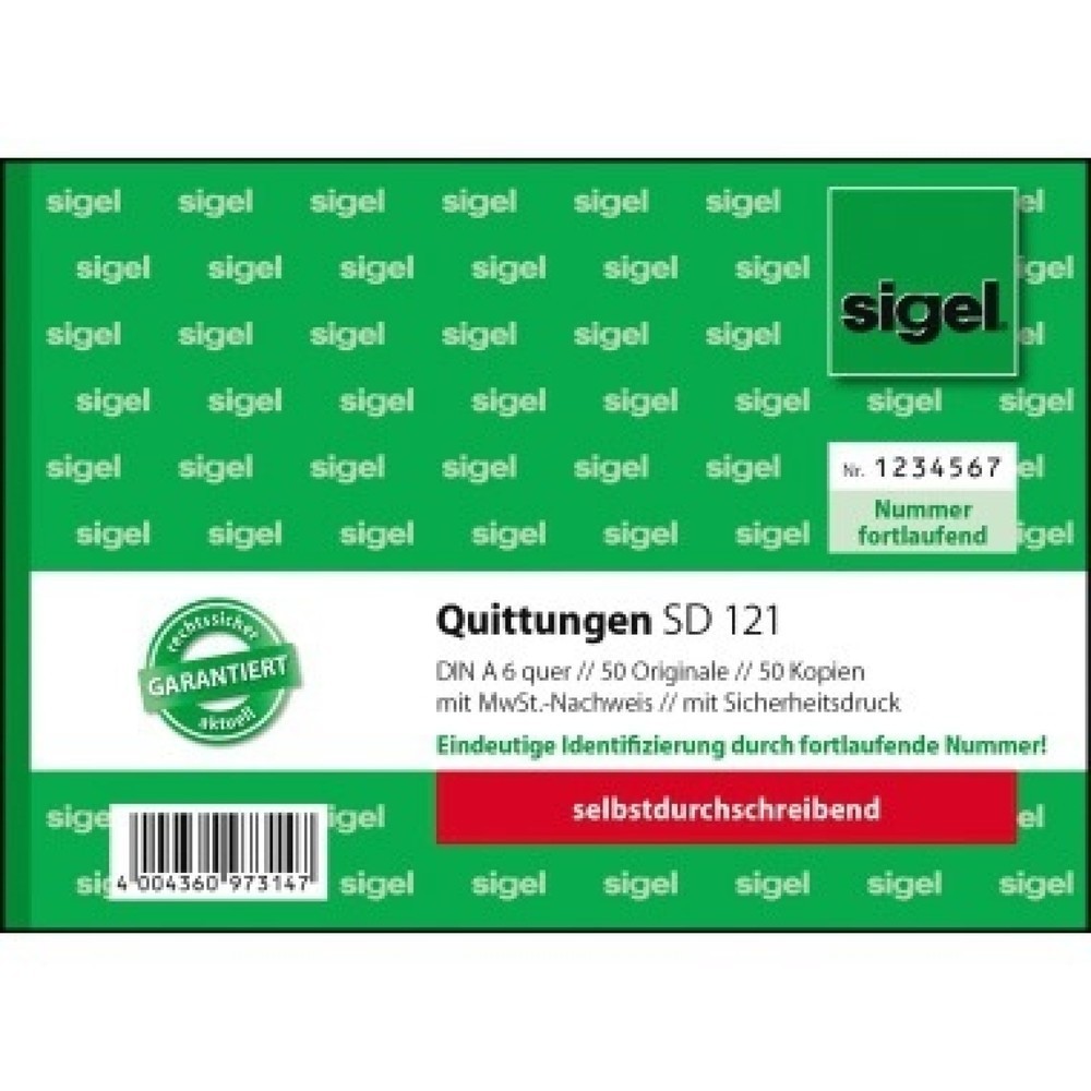 Produktabbildung: SIGEL Quittung SD121 DINA6 quer sd Mp 50Blatt