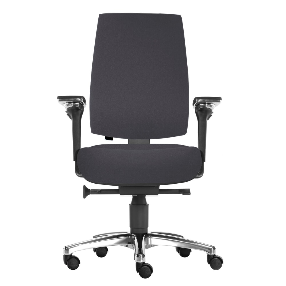 Produktabbildung: SITWELL STEIFENSAND Bandscheiben-Bürostuhl Cebra, vollflächige Kunststoff-Rückenschale, Universalrollen, Polyester, dunkelgrau