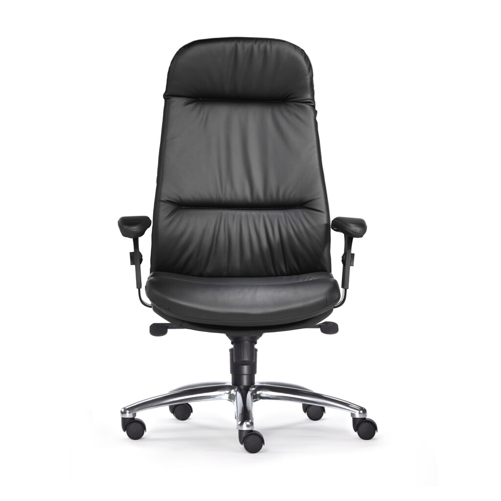 Produktabbildung: SITWELL STEIFENSAND Schwerlast-Bürostuhl Top, extra hohes Rückenpolster, hochglänzendes Aluminium-Fußkreuz, Ledersitz
