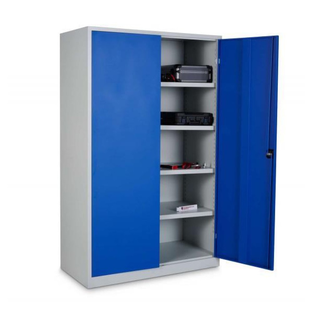 Číslo obrázku produktu 5: Ocelová skříň HEMMDAL HS-XBT, 5 výšek pořadače, VxŠxH 1950 x 1200 x 500 mm, police s práškovým nástřikem, světle šedá/hořcová modř