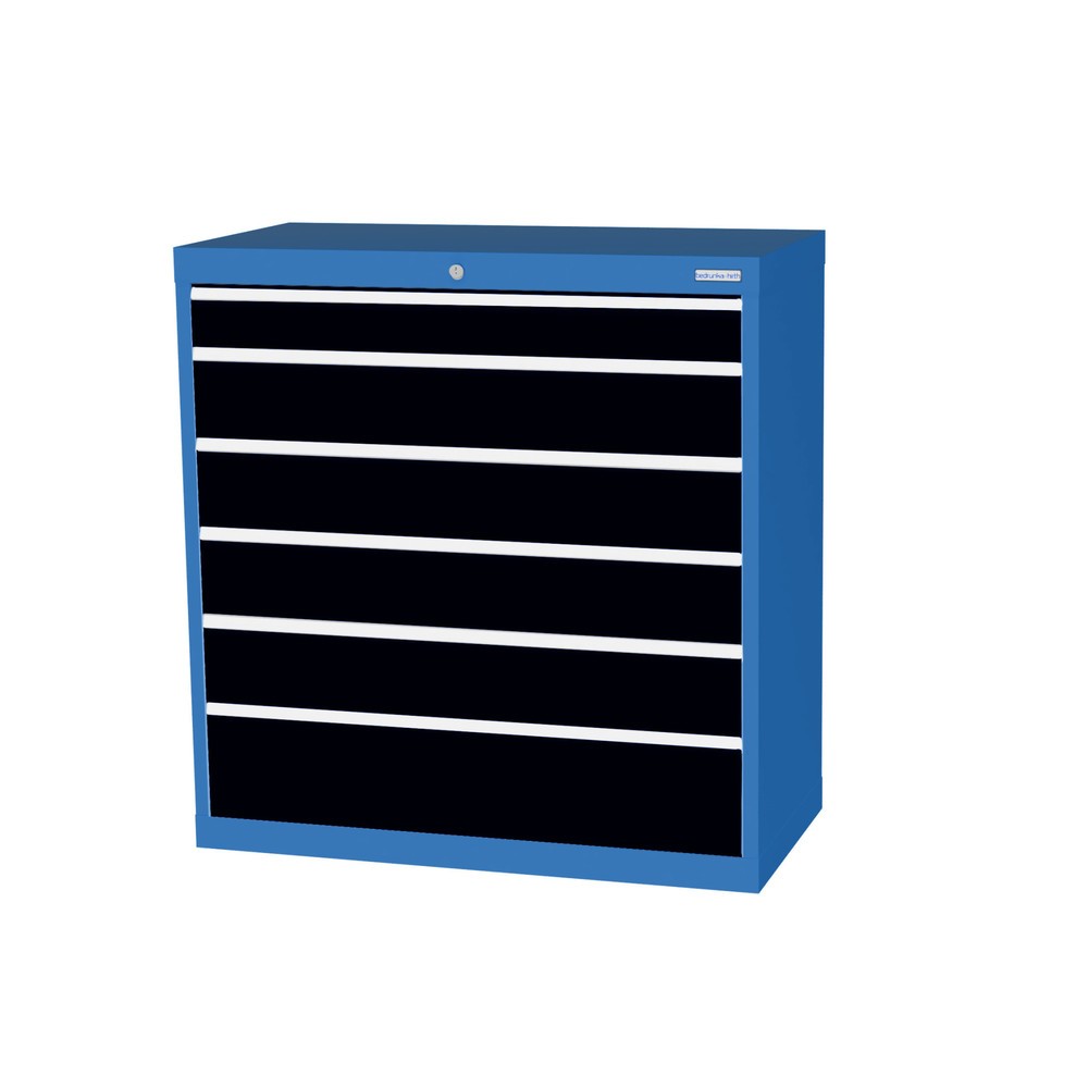 Obrázek produktu: Skříň se zásuvkami Bedrunka+Hirth Profi, zásuvky 1x100 + 4x150 + 1x200 mm, VxŠxH 1019 x 980 x 500 mm, světle modrá, antracitová šedá